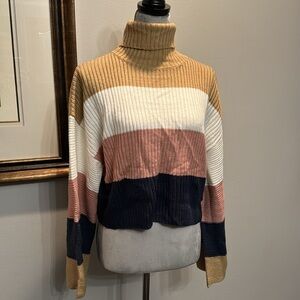 Awoo stripped cropped turtleneck sweater NWT large